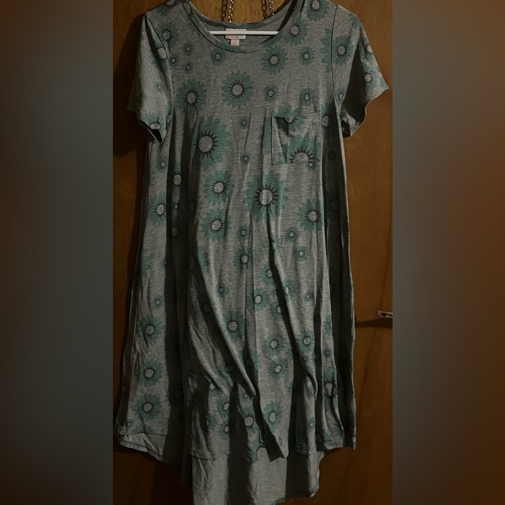LuLaRoe Women’s Small Gray and Teal Floral High Low Carly Dress
